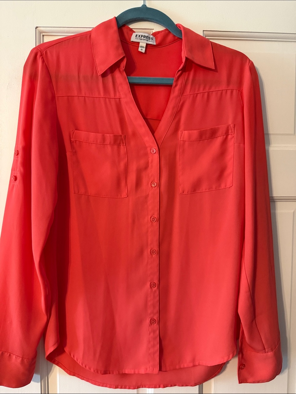 Express Coral Button-Front Workshirt